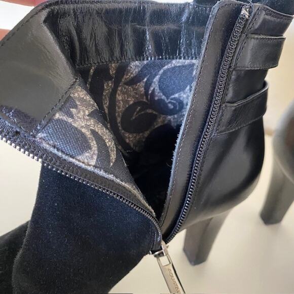 Aquatalia by Marvin K Black Leather Suede Ankle Boots Buckle 3" Heel Women's 6B - Picture 6 of 13